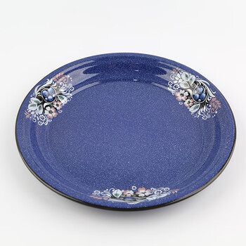 大盘鸡家用饺子汤盘新款民族风炒菜碟子菜碟餐盘装菜瓷盘 蓝色径30cm