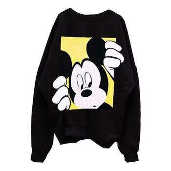 唐嫣同款加绒加厚黑色米奇卫衣冬新款女韩版宽松圆领套头长袖无帽卫衣