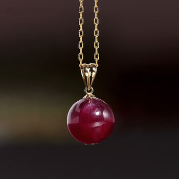 艾朵唯轻奢 酒红色素面红宝石吊坠 女18金彩宝项链定制 送女朋友礼物