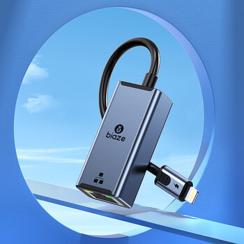毕亚兹 苹果lightning手机转网口 网线转换器ipad以太网连接iphone网卡直连直播设备加速手机网线转换器
