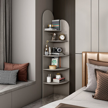 现代转角柜置物架客厅墙角储物柜三角形卧室边角柜置物柜书架香槟色