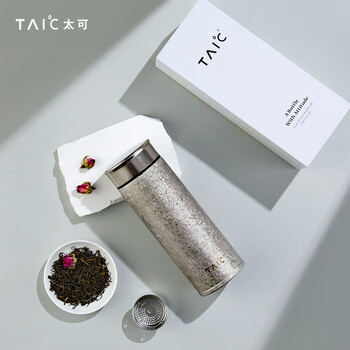 TAIC太可纯钛保温杯带滤网高档户外泡茶银羽杯400ML 皓月银
