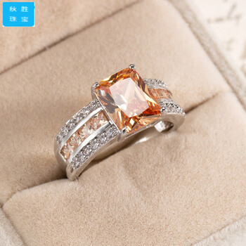 宜炫欧美流行时尚微镶方形蓝宝石锆石戒指个性百搭单身男女求婚钻戒