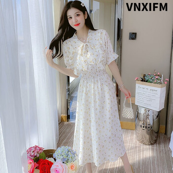 连衣裙子女装春夏装2022年新款小个子气质碎花米白短09l建议106118斤