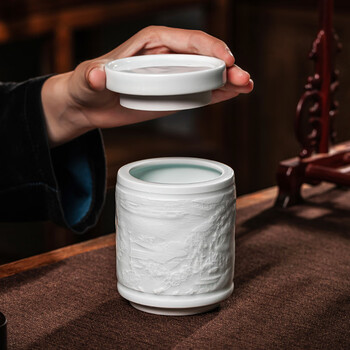 金镶玉景德镇茶叶罐 黄守良手作便携家用茶罐密封罐储存罐 清明上河图
