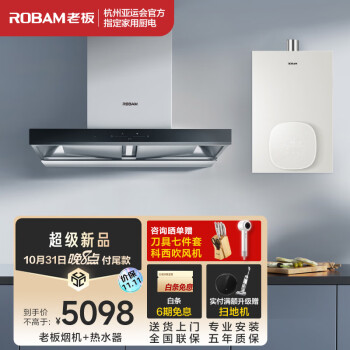 老板(Robam)厨房多件套 欧式双腔变频22风量吸油烟机家用大吸力 16升恒温燃气热水器天然气60D1S+HT322A-16