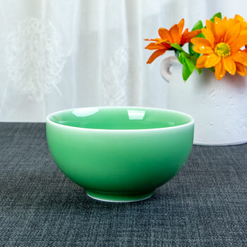 食赞 家用中式吃饭碗创意餐具小号单个稀饭碗过年陶瓷厚米饭碗 浅绿色