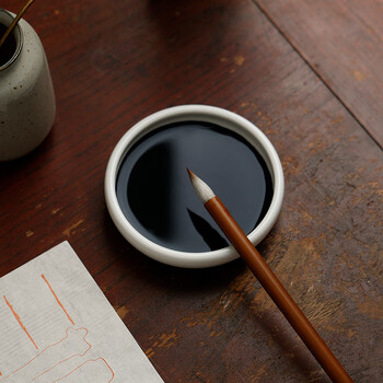 漢墨 白瓷小墨碟 初学者学生简易清洗实用墨海笔架 文房四宝陶瓷颜料颜彩料碟