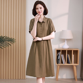 女夏季妈妈微胖高贵夫人洋气中年遮肚子减龄休闲裙子卡其色m100115斤