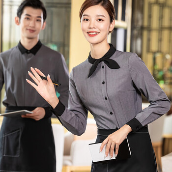 餐厅烤肉服务员工作服长袖秋冬装 西餐厅奶茶蛋糕店前厅员工服装定制