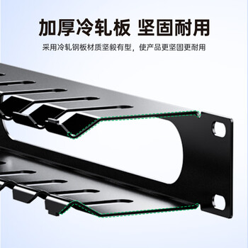 毕亚兹 理线架12档24口 工程机网线跳线理线架 加厚金属19英寸 1U机架式网络机柜线缆管理器整理器梳理器