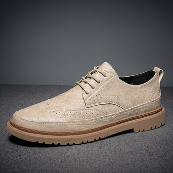 xkhk男鞋春季新款时尚超纤透气商务休闲鞋子男士百搭布洛克小皮鞋舒适