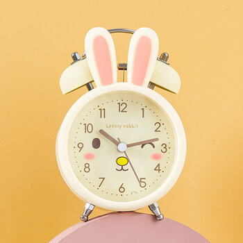 小闹钟学生专用起床神器儿童女孩卡通夜光2022新款时钟 圆形米色兔子
