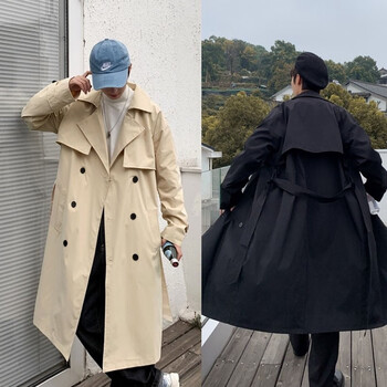 臻本色风衣男秋冬季新款双排扣中长款过膝大衣港风束腰潮流百搭大码