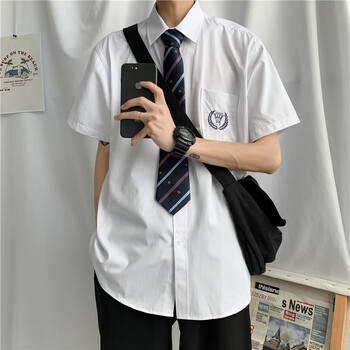 cinessddk制服男生基础款白衬衫短袖原创设计刺绣学生学院风情侣班服