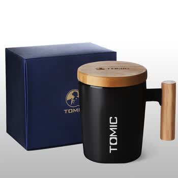 特美刻马克杯带盖咖啡杯子陶瓷杯牛奶杯水杯随手茶杯TCL1329黑色400ML