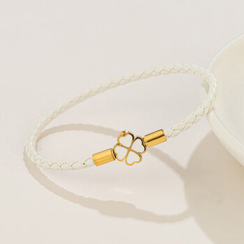 uhfr施华洛世奇粉色四叶草手绳女生手链钛钢彩色扣饰品编织多彩四叶草