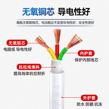 鲁诚讯保检国标电线软线铜芯线RVVB2*1.5白色扁平护套线电线二芯1.5平方铜芯家用电线软线电线100米