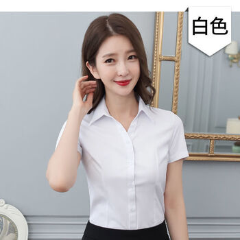 costa lady夏季v领职业衬衫女装正装短袖衬衫工装女韩版白领工作服白