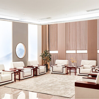 擎宅会议室接待会议沙发中式布艺办公沙发茶几套装会客沙发布艺单人位