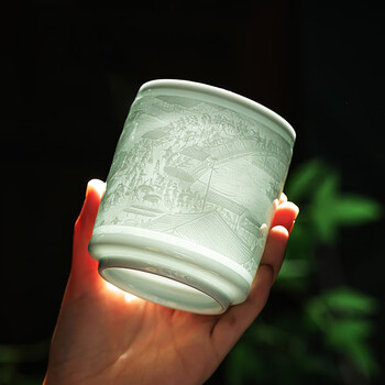 金镶玉景德镇茶叶罐 黄守良手作便携家用茶罐密封罐储存罐 清明上河图