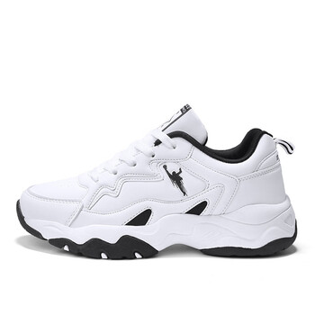 dongolan运动鞋男春秋季新款防滑耐磨跑步鞋皮面韩版潮流旅游鞋白色39