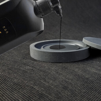 芬尚文房四宝砚台 4寸墨海砚台 天然罗纹石质圆盆砚台 学生毛笔书法绘画练习盛墨汁磨墨用石头砚含盖