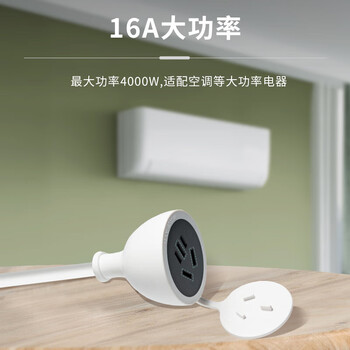 德力西(DELIXI) 电源16A大功率插座延长线/电线插座/插排/排插 10A+16A 全长1米无开关
