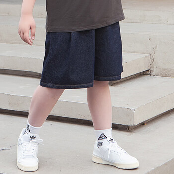 男大童裤子1315岁大男童初中生胖童装加肥加大儿童夏天牛仔短裤蓝色