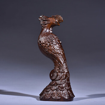 雕凤凰摆件装饰实木家居办公室玄关装饰雕刻红木工艺品礼品 精雕凤凰
