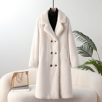 傲列2023秋冬新款仿水貂绒长款环保皮草外套女双排扣皮毛一体加厚大衣