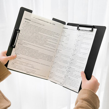 三年二班A4文件夹折页板夹莫兰迪色系学生卷子收纳夹商务办公用品会议夹书写垫板文具夹子 黑色双夹