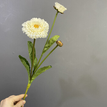 3头金盏花仿真花假花蜡菊家居装饰花麦秆菊餐桌花七彩菊花束 白色