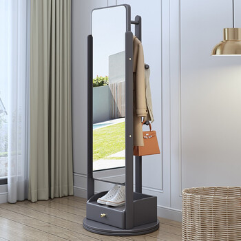 穿衣镜家用卧室客厅全身试衣镜带挂衣架一体可旋转立式镜子多功能雅致
