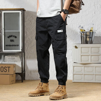 潮天士纯棉休闲裤男宽松工装裤男士九分束脚裤夏季薄款百搭多口袋男生