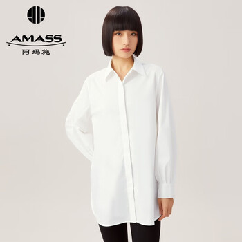 阿玛施（AMASS）新款通勤简约风格纹宽松中长款衬衫上衣女5300701 白 M(3码)【图片 价格 品牌 报价】-京东