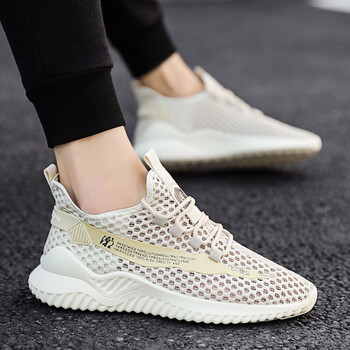 男鞋热天通气网状运动鞋凉快干爽漏洞鞋单层网面旅游鞋光脚穿网格波鞋