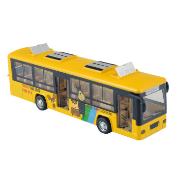 148合金公交车模型6路巴士大巴车声光玩具车长途车红色黄色随机wenyi
