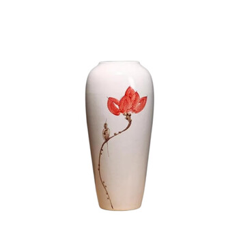【盎梓红莲大号:高32CM 宽14CM 口径8CM】盎梓现代新中式花瓶摆件景德镇陶瓷插花器客厅酒店软装工艺品【行情 报价 价格 评测】-京东