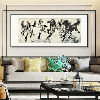 徐悲鸿 骏三骏图 中国画 掛け軸 水墨画 和室 玄関 茶室 壁掛け 美術品 八骏图徐悲鸿- 京东