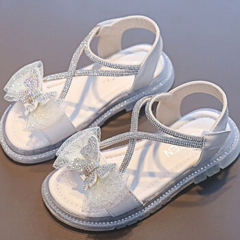 儿童凉鞋女童公主鞋新款防滑透明低中大童凉鞋夏季蝴蝶结凉鞋白色24码