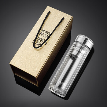 高档轻奢玻璃杯便携透明双层茶水分离水晶男士商务办公车载水杯子定制