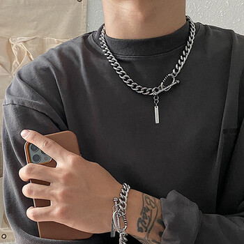 展翠 古巴项链男潮欧美霸气镶钻男女生锁骨链个性百搭一字扣学生链子