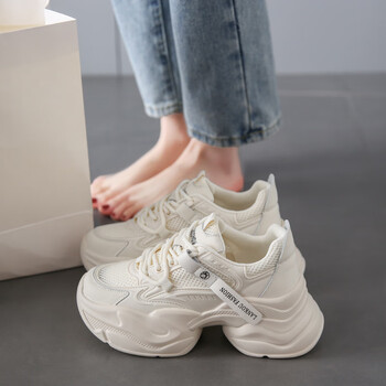 洋娅思网面透气内增高百搭老爹鞋夏2024新款小个子厚底炸街女鞋网红超