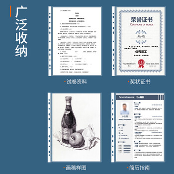 西玛（SIMAA）100个装(多送20个)11孔资料册文件袋A4替芯袋/活页插页保护袋/搭配孔夹使用办公用品 6169