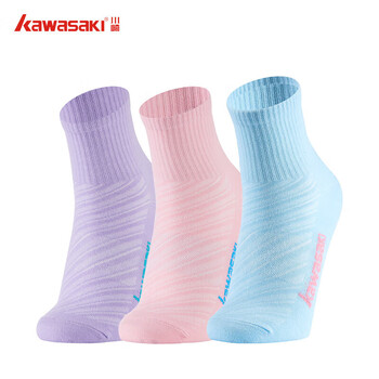 川崎（KAWASAKI）羽毛球袜跑步透气女款运动袜A6202 粉紫蓝(三双装) 均码
