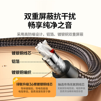 绿联AUX音频线 3.5mm公对公镀银车载音响连接线  笔记本电脑手机耳机头戴式音响箱转换对录线1米 40779