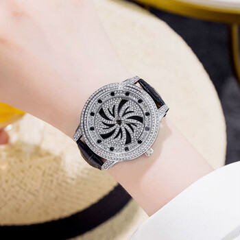时来运转手表轻奢小众满天星七夕礼物男满钻会转的女旋转表盘可转动