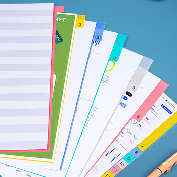 金得利11孔分页纸A4隔页纸31页彩色index数字索引纸文件夹活页纸塑料pp分类卡目录页标签办公用品T1731