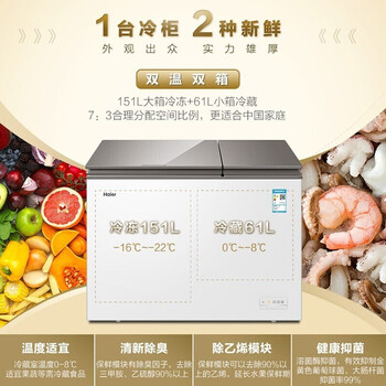 海尔（Haier）冰柜家用双温大冷冻小冷藏彩晶面板小冷柜家用减霜冷柜FCD-182XER